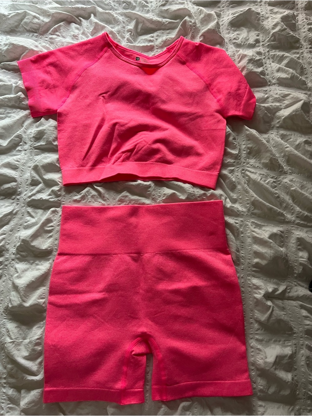 Amazon Hot Pink Seamless Crop Top & High-Waist Shorts Set